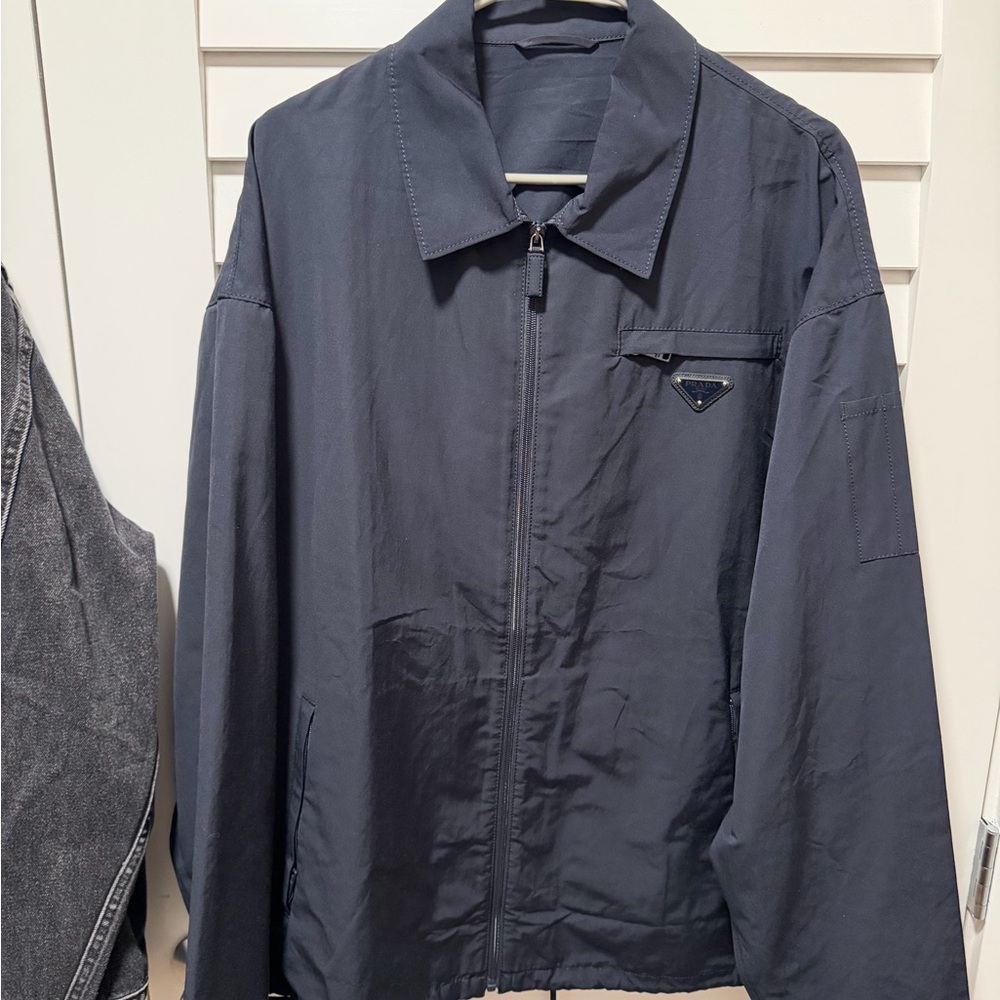 Prada Men's Dark Blue Zip-Front Lightweight Jacket